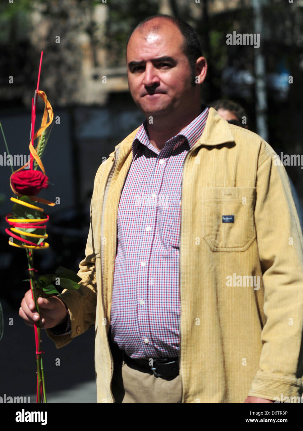 Barcelona, Spanien. 23. April 2013. Sant Jordi 2013: St.-Georgs Feierlichkeiten in Barcelona am 23. April statt. Tradition besagt, dass Männer Frauen Rosen verleihen. Bildnachweis: Monica Condeminas/Alamy Live-Nachrichten Stockfoto