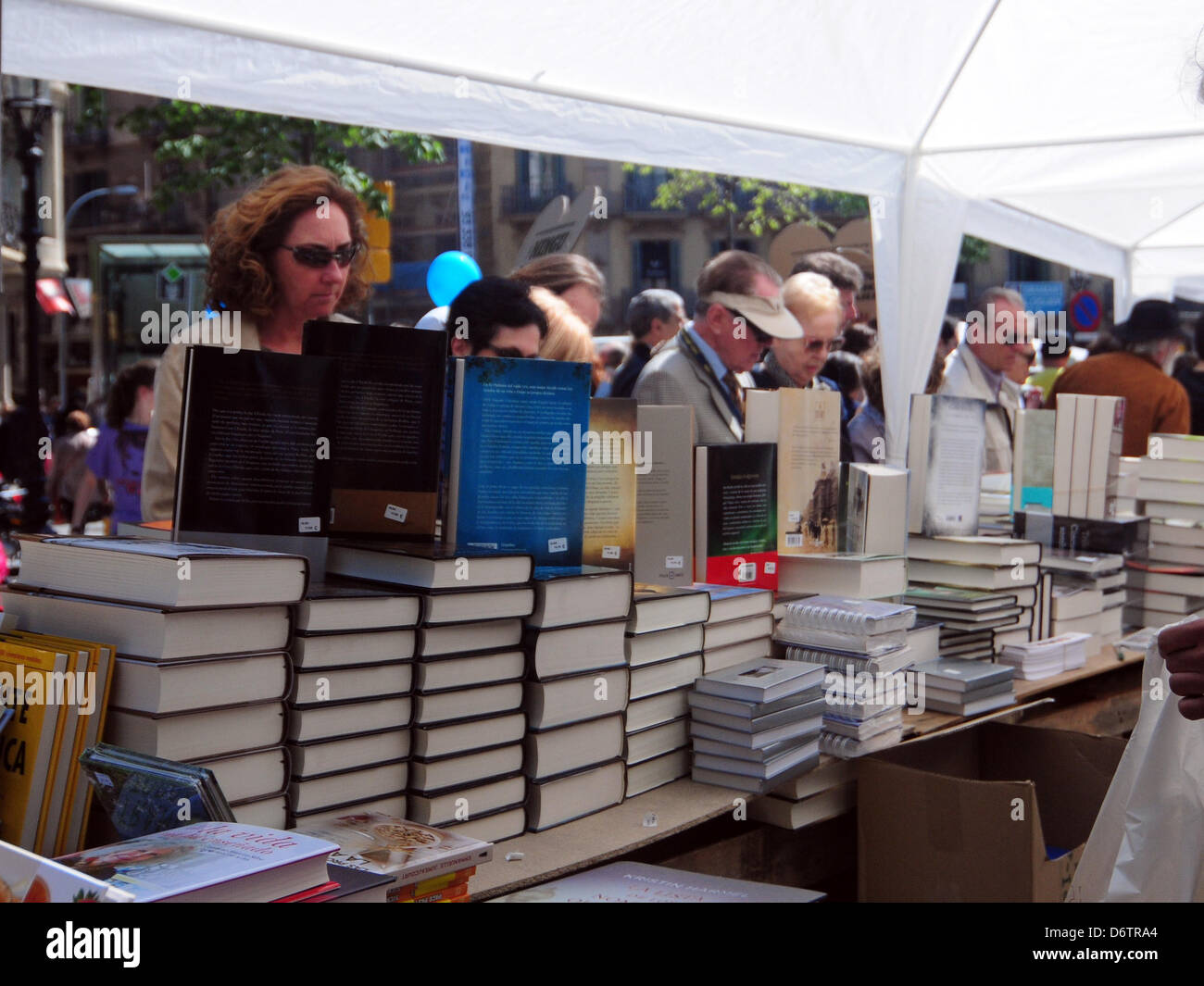 Barcelona, Spanien. 23. April 2013. Sant Jordi 2013: St.-Georgs Feierlichkeiten in Barcelona am 23. April statt. Bücher steht mit der neuesten Bücher füllen. Bildnachweis: Monica Condeminas/Alamy Live-Nachrichten Stockfoto