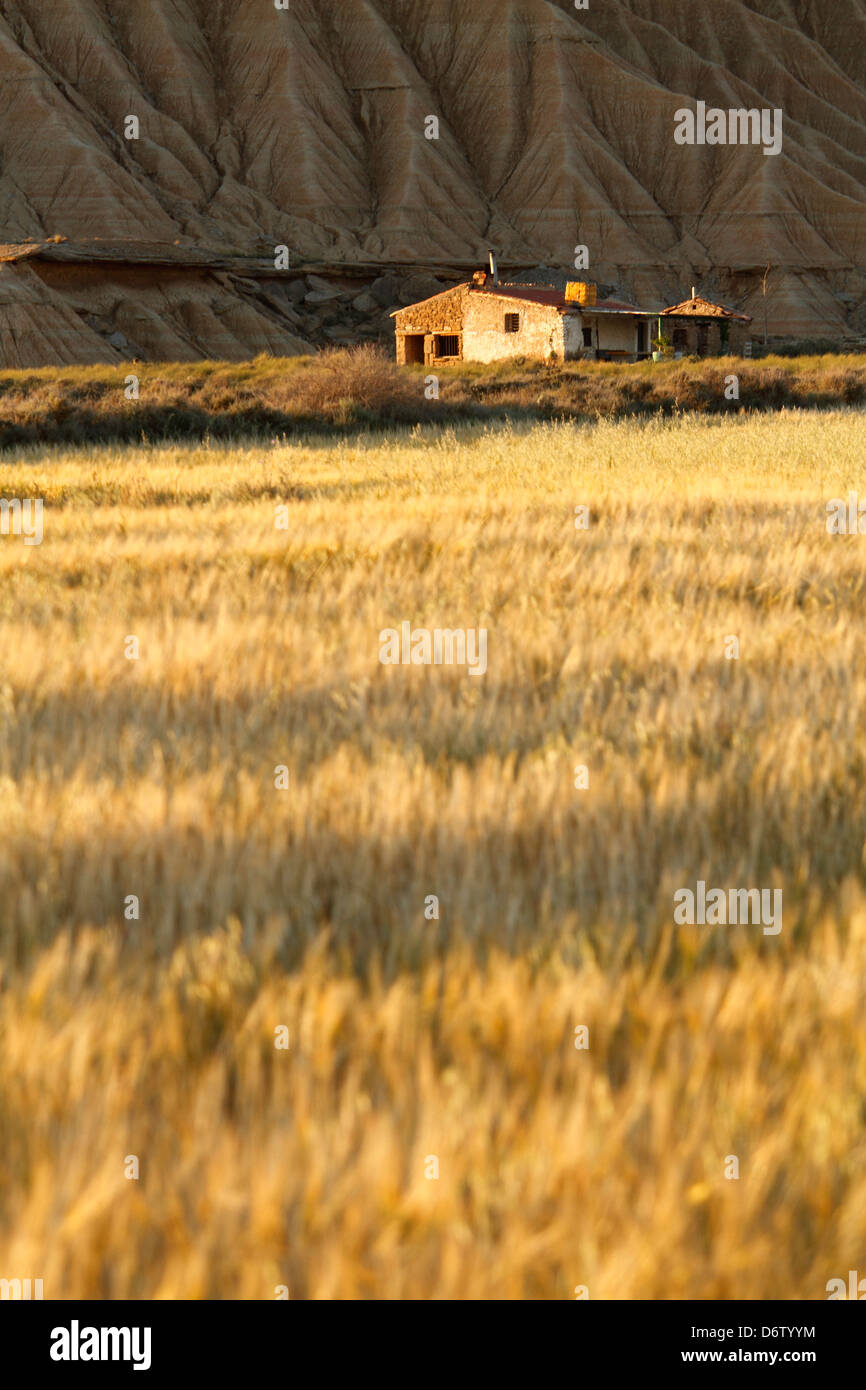Einsamkeit-Hütte in Bardenas Reales, Navarra, Spanien Stockfoto