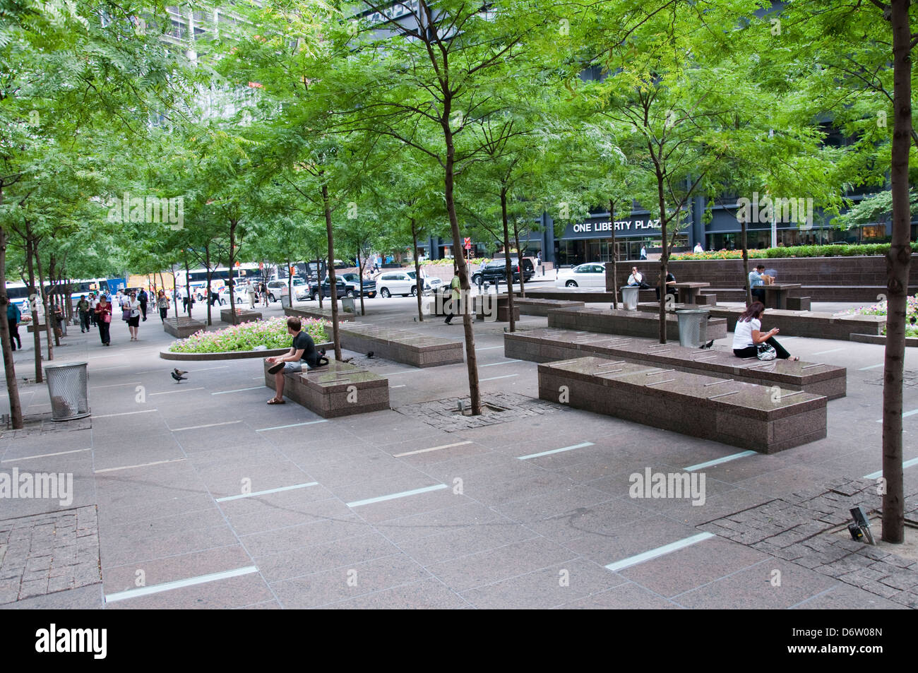 Zuccotti Park in der Financial District von New York City, USA Stockfoto