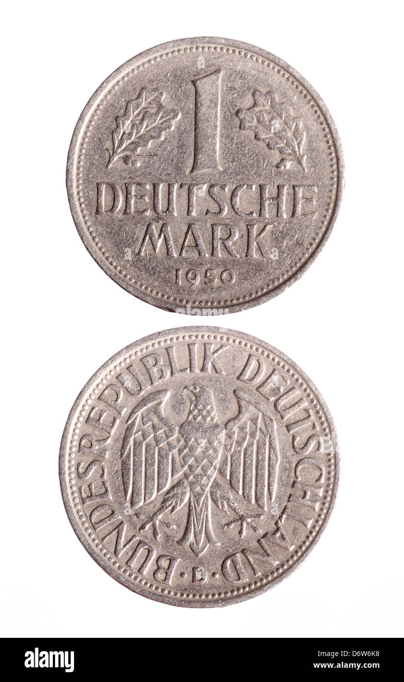 Eine Deutsche Mark Isolated on White. Währung in Deutschland vor der Gründung des Euro und der Europäischen Union. Stockfoto