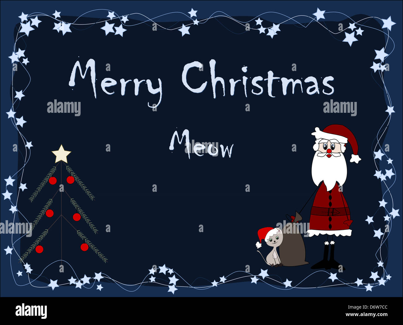 Frohe Weihnachten - Meow - Santa und Katze Stockfoto