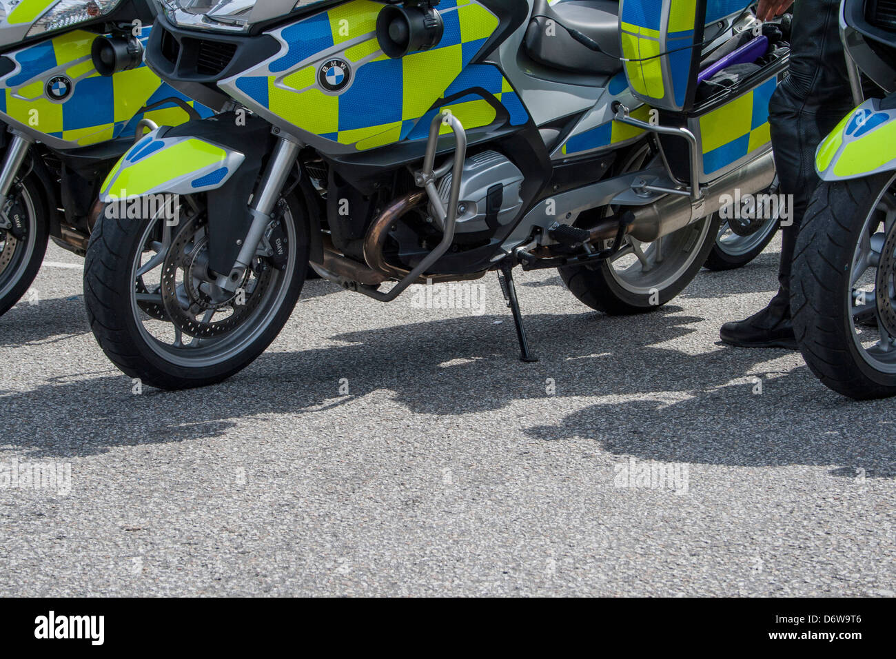 Drei Polizei-Motorräder in Falmouth, England. Stockfoto