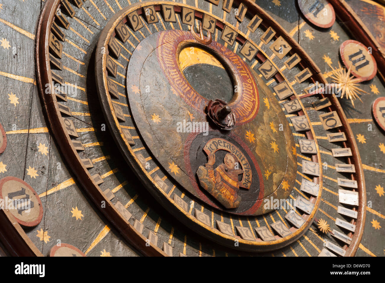 Wells Cathedral Uhr (ein 14. Jahrhundert astronomische Uhr in 1380s installiert), Somerset, England Stockfoto