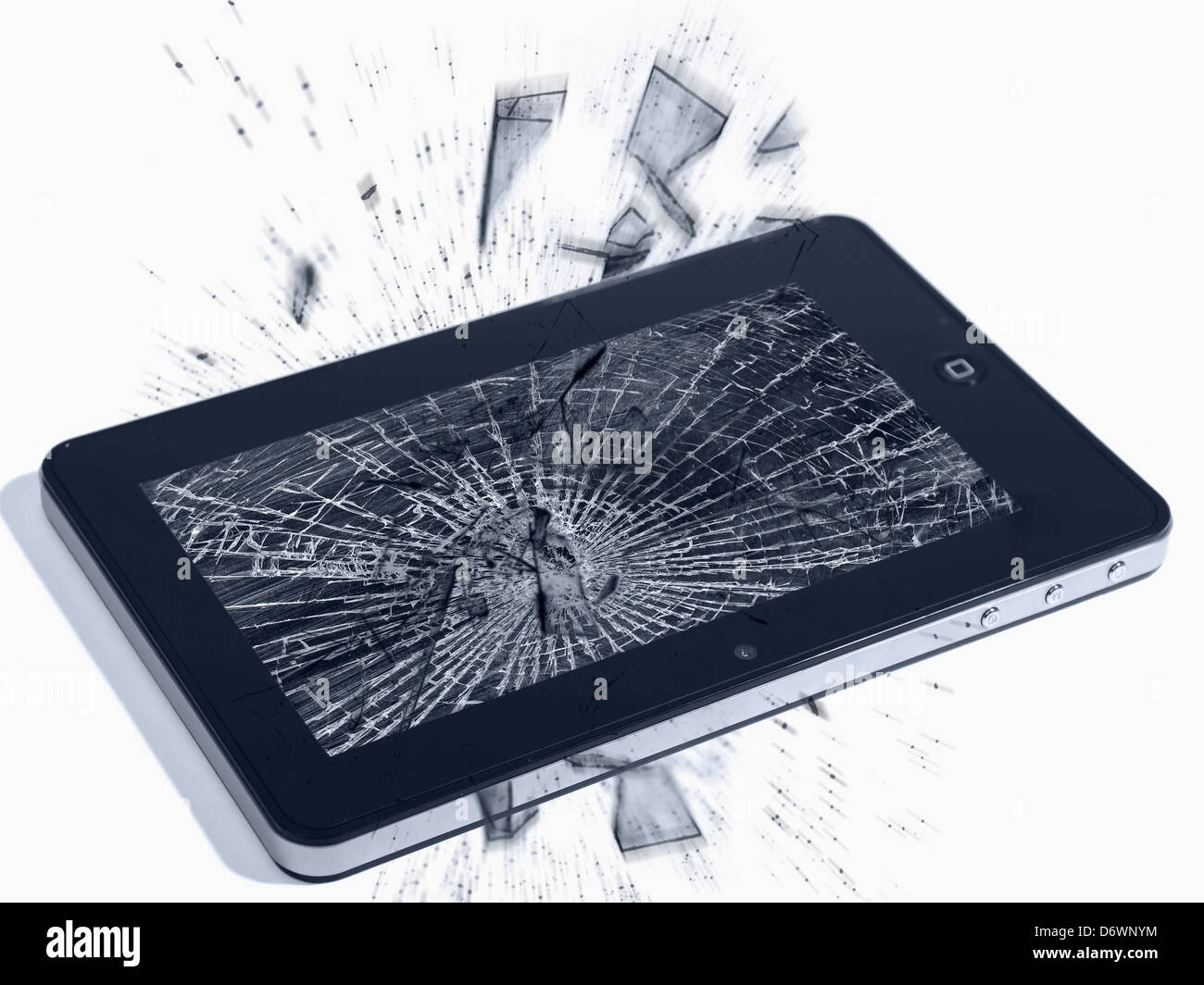 Tablet PC 3D gebrochen Unfall Hintergrund schwarze Leere Bücher Business Geschäftsmann klicken Sie auf Kommunikation Computer Gerät Digital Stockfoto