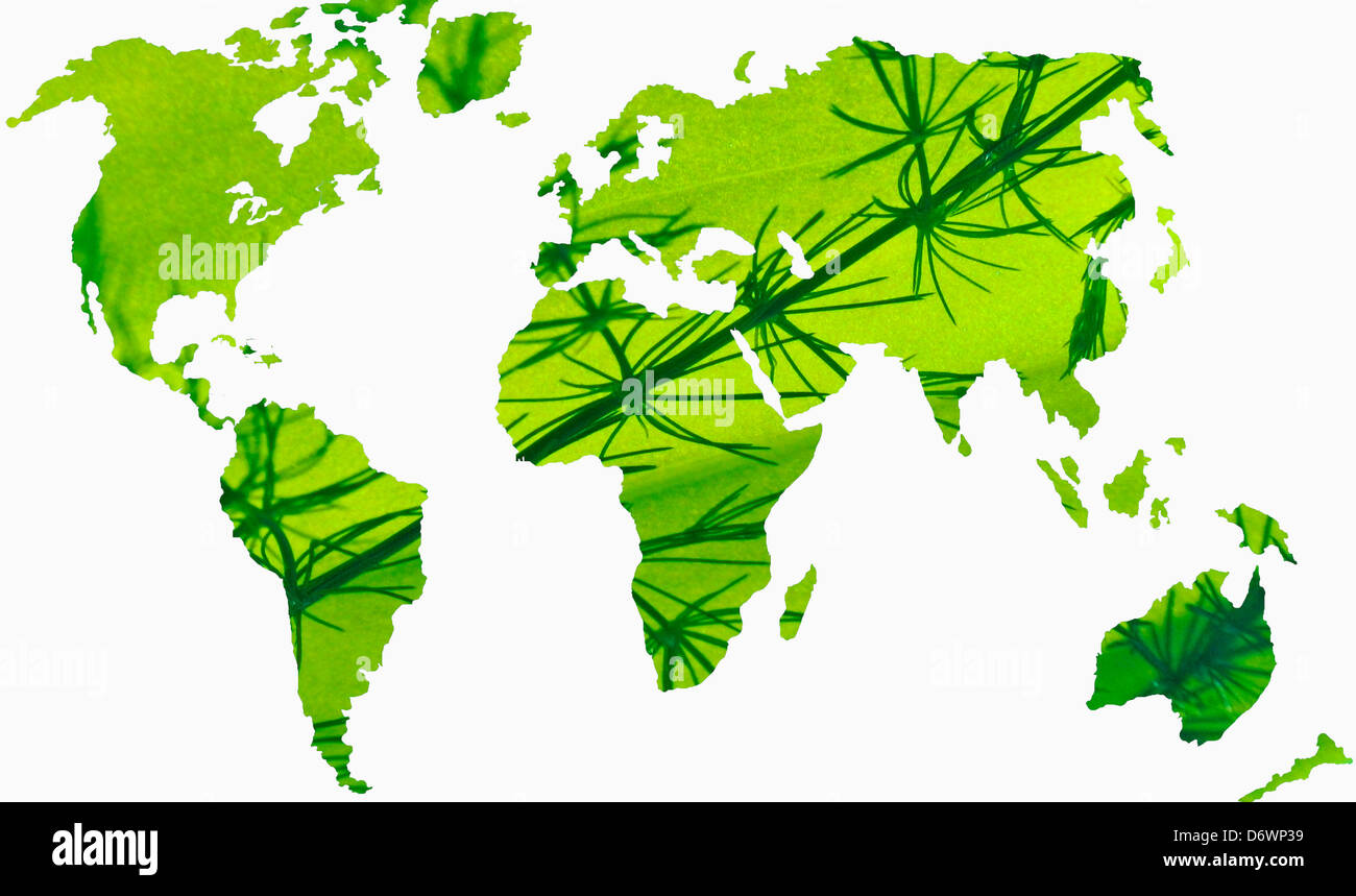 Weltkarte, Go green Konzept Stockfoto