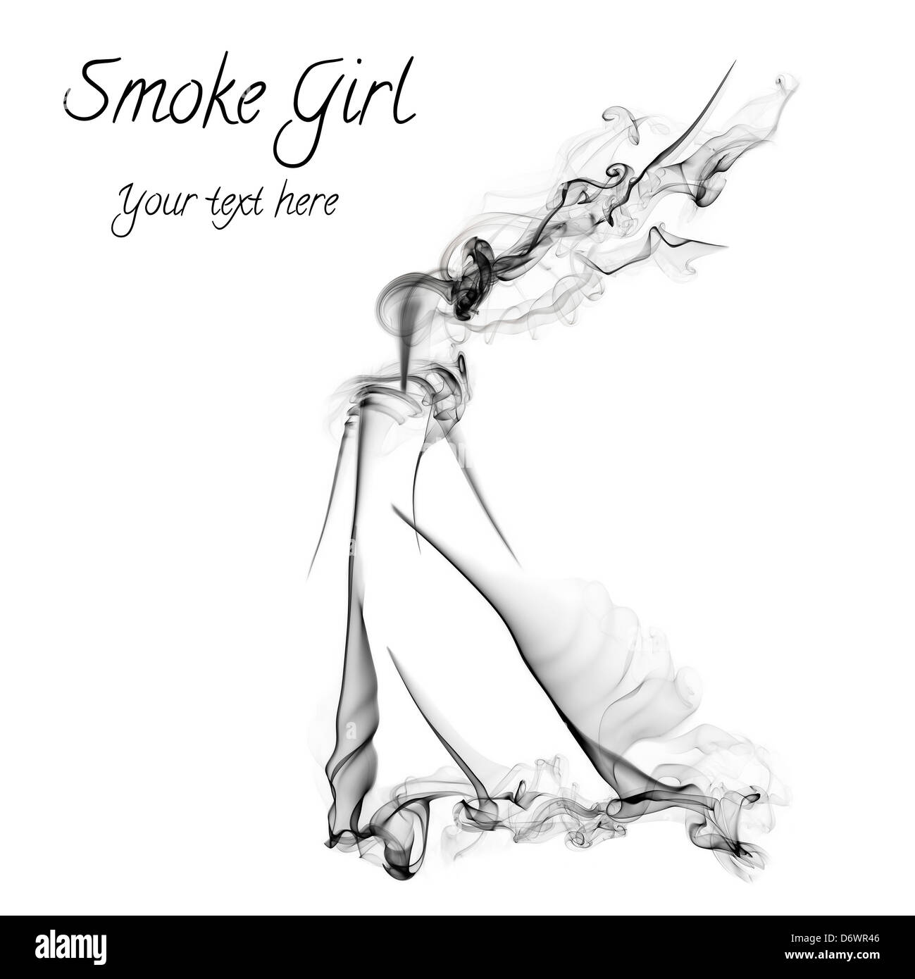 Weibliche Gestalt hergestellt aus schwarzem Rauch isoliert auf weißem Hintergrund Stockfoto
