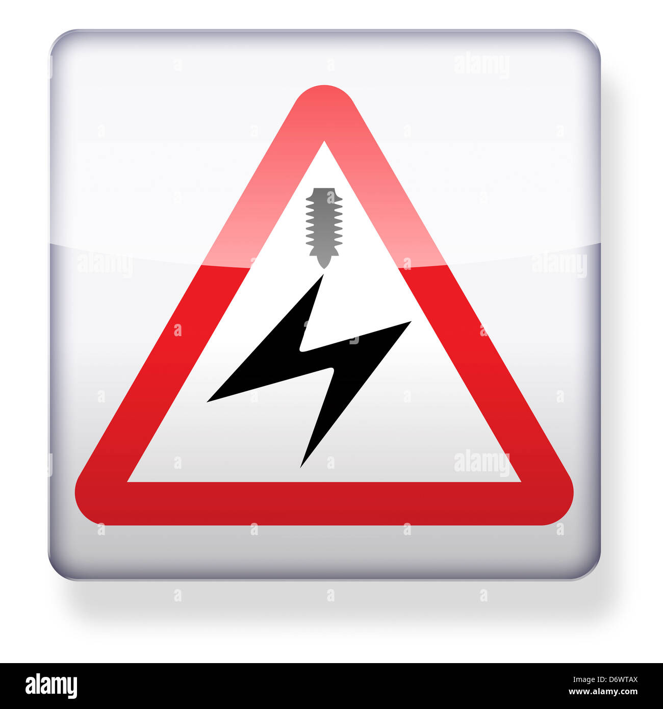 Oberkabel Schild elektrifiziert als app Symbol. Clipping-Pfad enthalten. Stockfoto