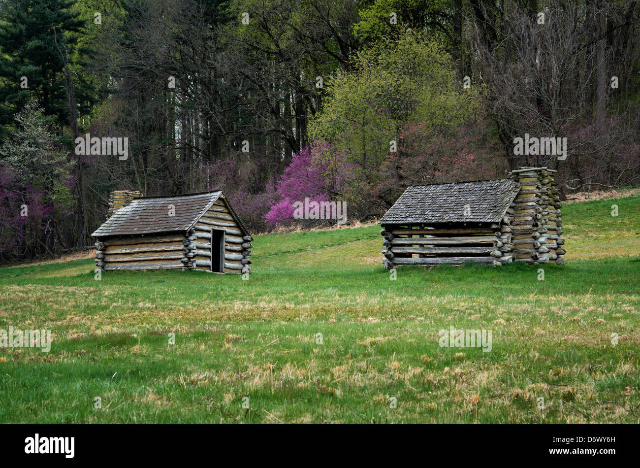 Feldlager Kabinen an Vally Forge National Historic Park, Pennsylvania, USA Stockfoto