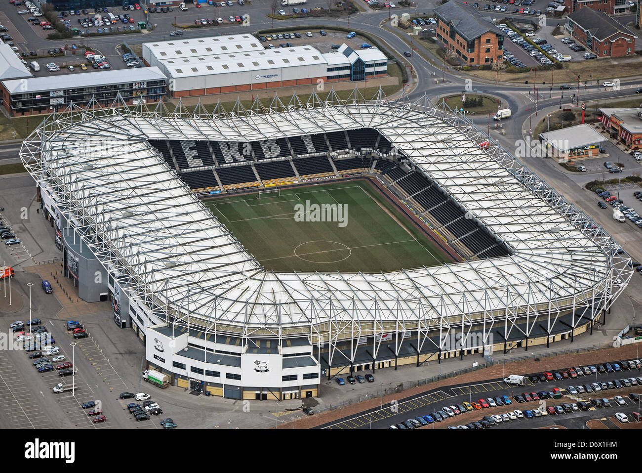 Luftaufnahme von Derby County F.C. Pride Park stadium Stockfoto