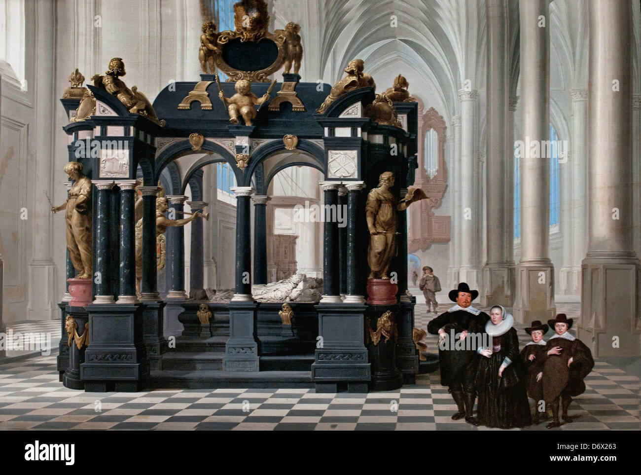 Eine Familie neben dem Grab von Prinz William ich in der Nieuwe Kerk Delft 1645 Dirck van Delen 1604-1671 holländischen Niederlanden Stockfoto