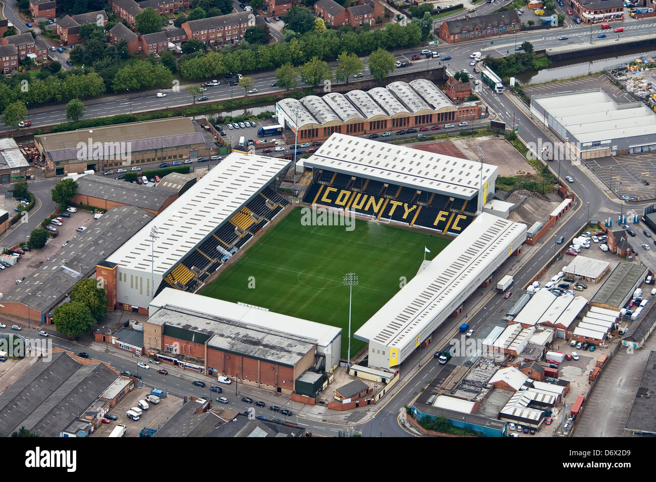 Luftaufnahme von Notts County Football Club Boden Meadow Lane. Stockfoto