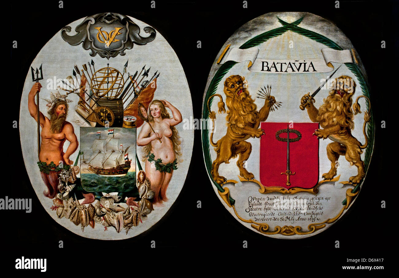 VOC der Arme von der niederländischen Ostindien-Kompanie und der Stadt Batavia (Jakarta Indonesien) 1651 Jeronimus Becx Niederlande Niederlande Stockfoto