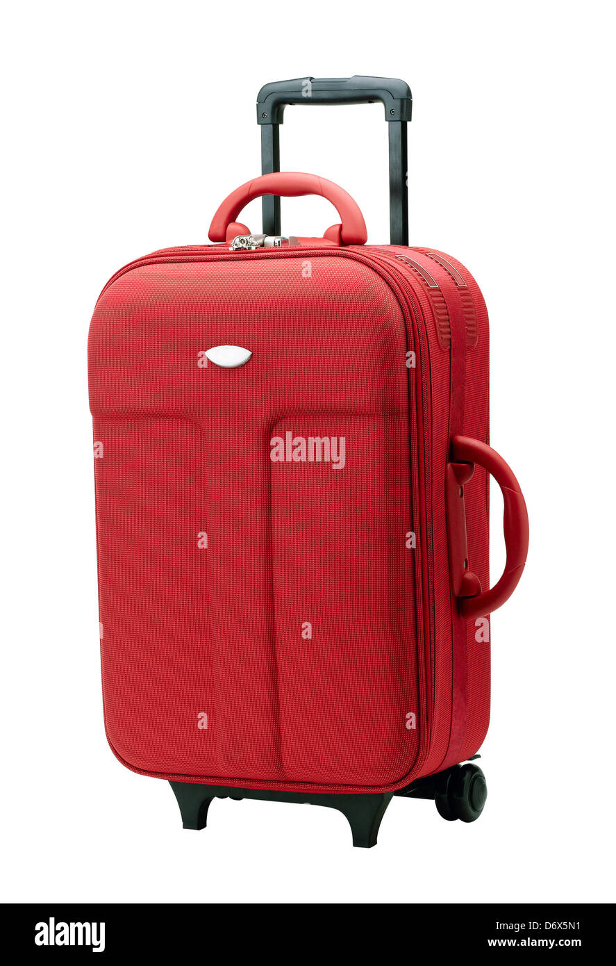 Eine bequeme rote Gepäck mit drei griffen Stockfoto
