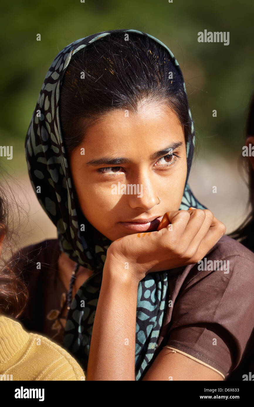 Porträt der jungen Frau Indien Mädchen, Bundesstaat Rajasthan, Indien Stockfoto