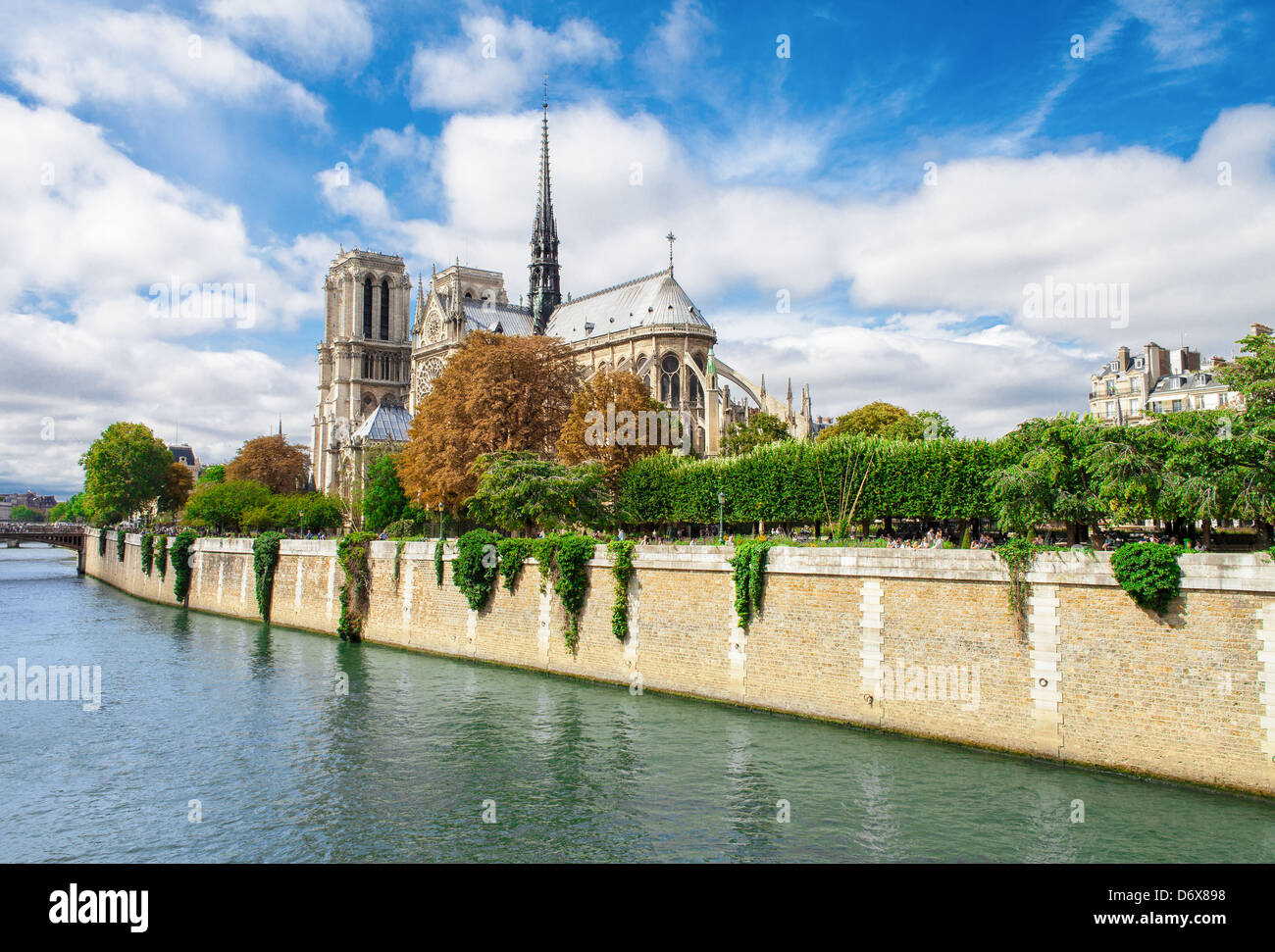 Notre Dame de Paris, Frankreich-Wahrzeichen. Blick auf den Fluss seine. Stockfoto