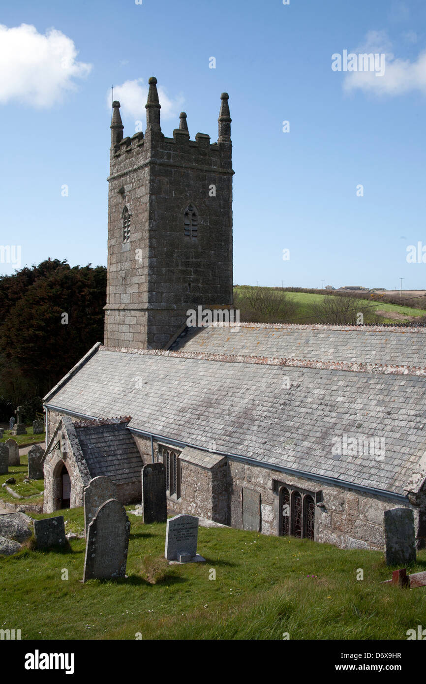 St Levan Kirche und Friedhof, Cornwall England UK Stockfoto