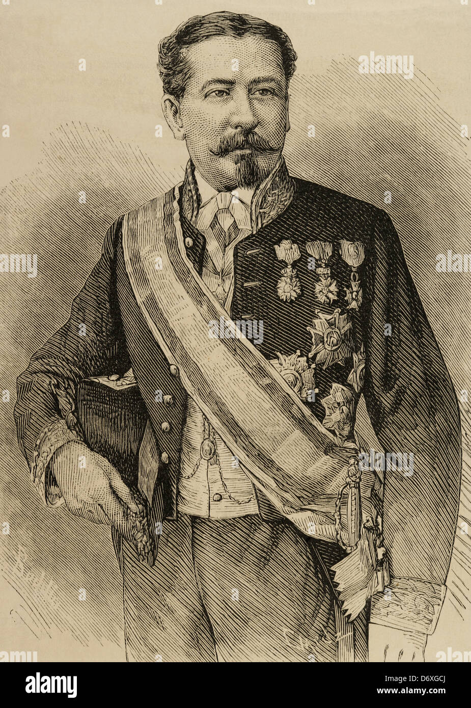 Eduardo Hipolito Pirel. Spanischer Politiker. Kupferstich von Capuz. Die spanischen und amerikanischen Illustration, 1876. Stockfoto