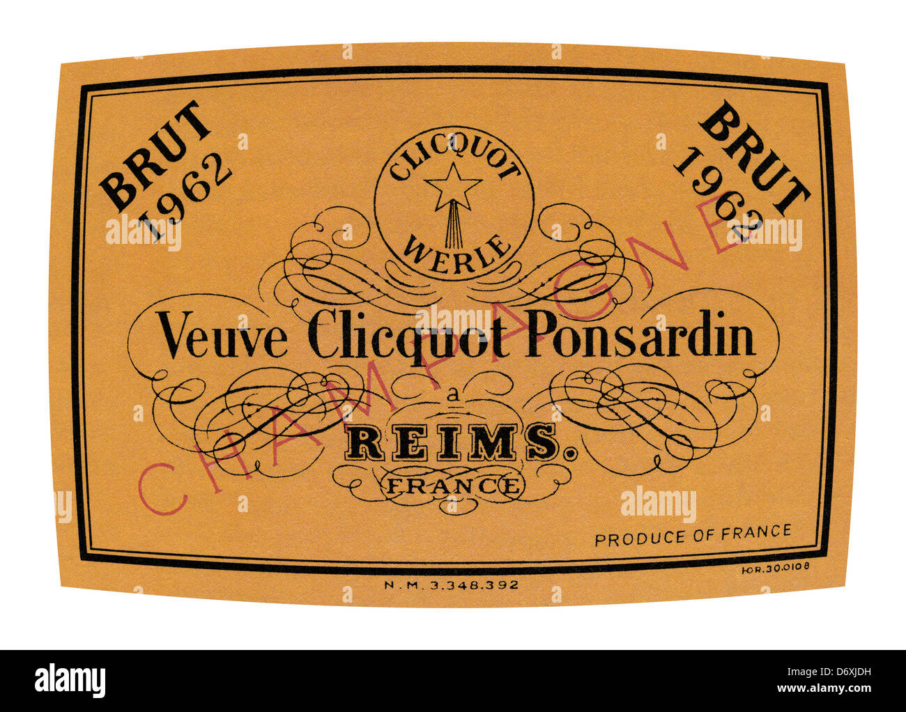Veuve Clicquot Ponsardin Champagne Label 1962 Frankreich Stockfoto