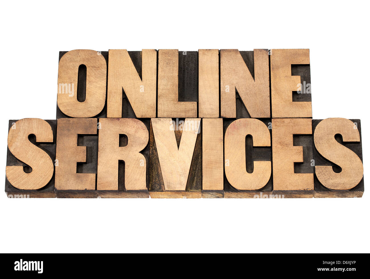 Online-Dienste - Internet-Konzept - isoliert-Text in Vintage Buchdruck Holzart Druckstöcke Stockfoto