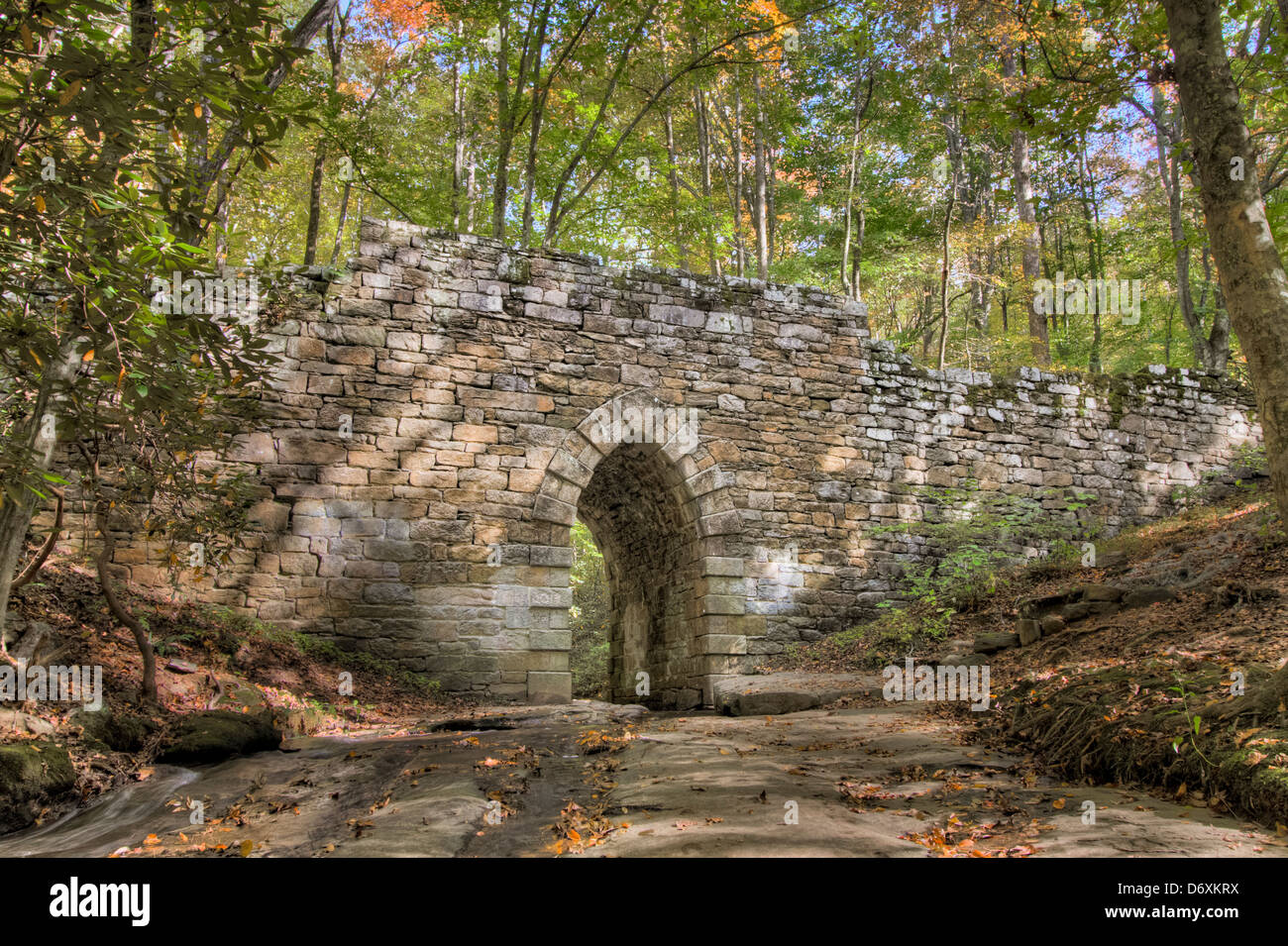 Die gotische Steinbogen Poinsett Bridge, die älteste Brücke in South Carolina, steht stolz im Greenville county Stockfoto