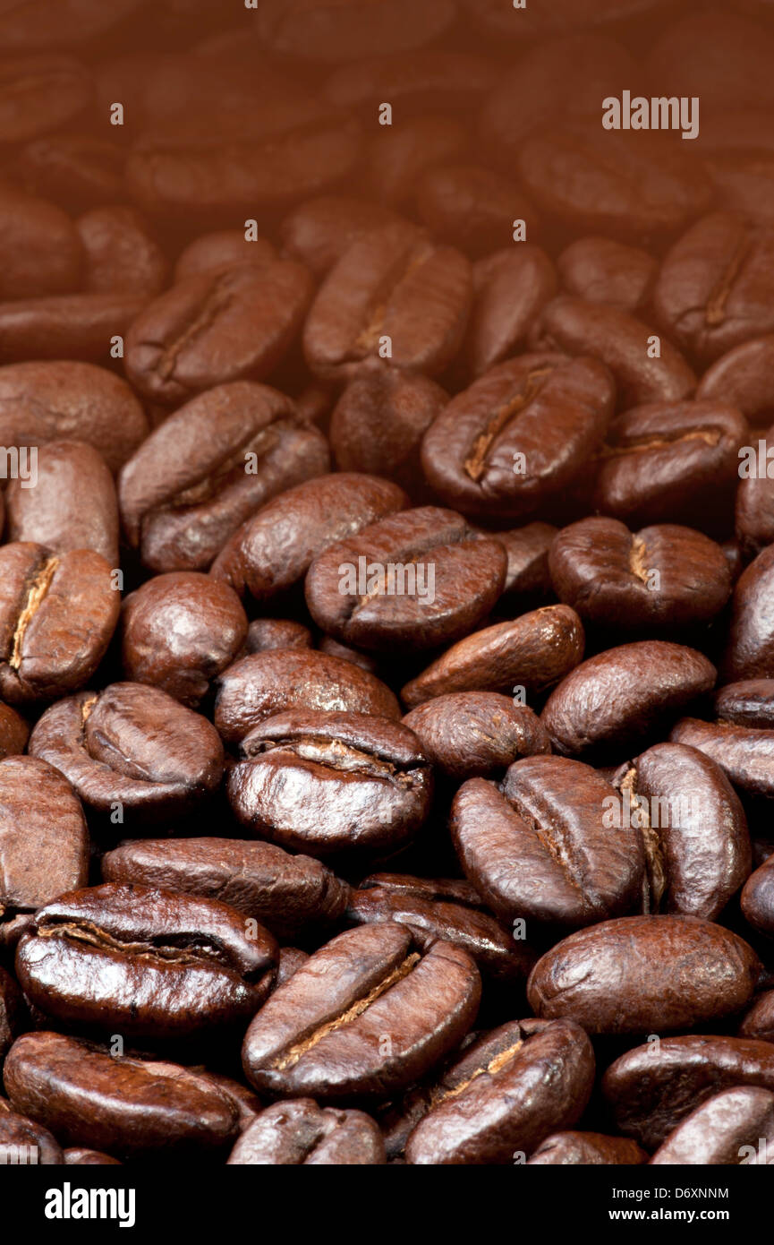 Kaffeebohnen - dunklen braten als Hintergrund, Textur Stockfoto