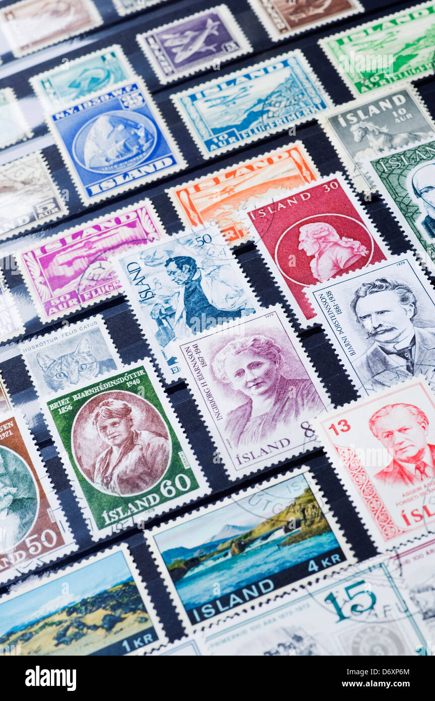 Isländische Briefmarkensammlung Stockfoto