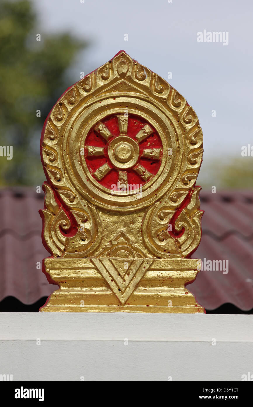 Das Symbol des Buddhismus an Wand im Tempel Stockfoto