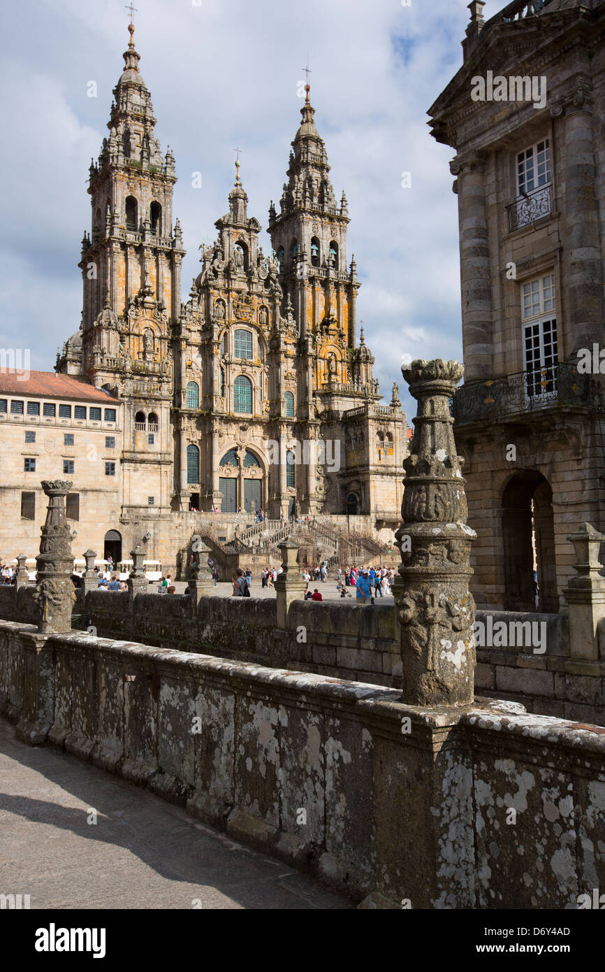 Blick vom Praza da Obradoiro barocke Kathedrale Catedral de Santiago de Compostela, Galicien, Spanien Stockfoto