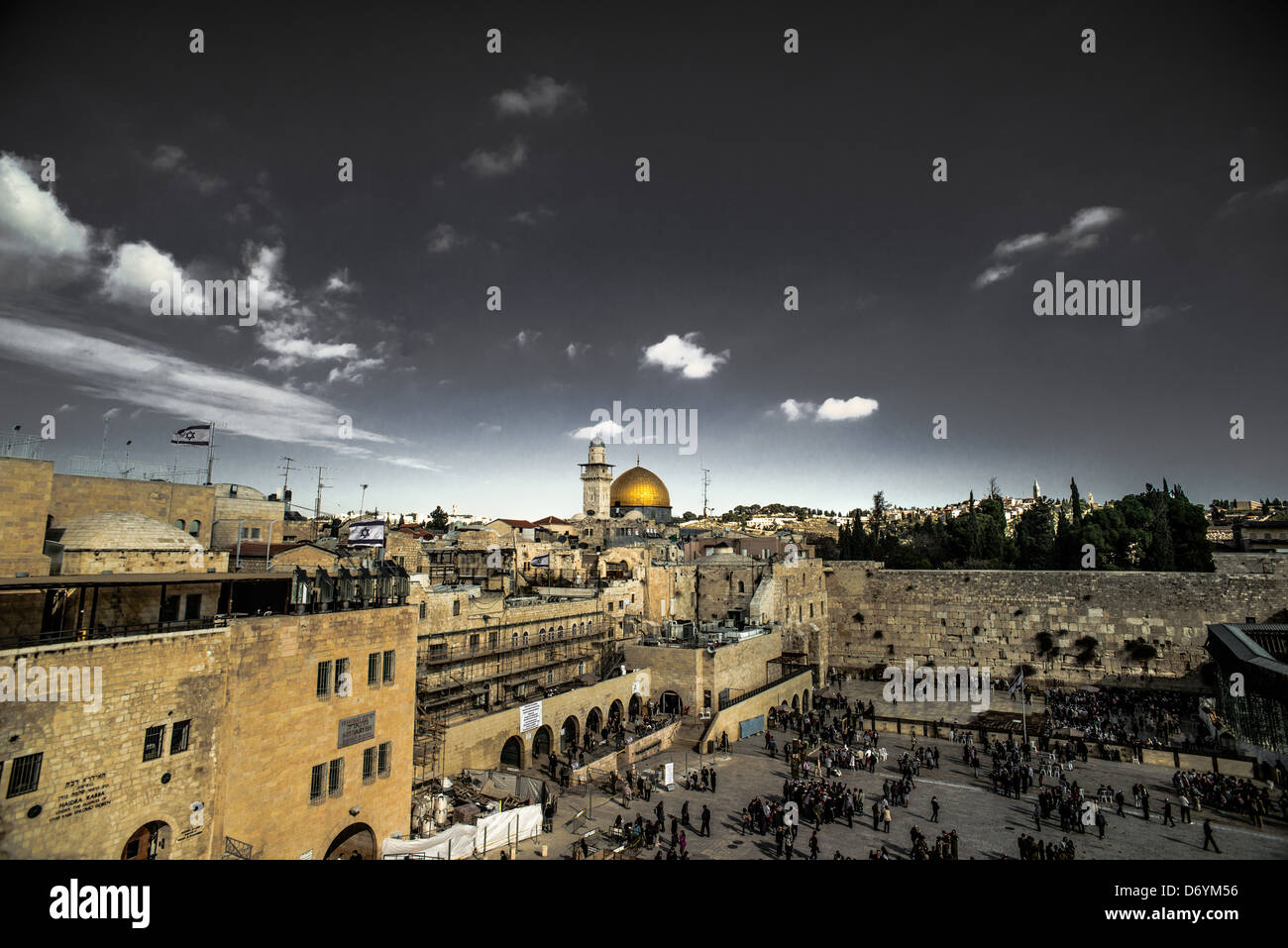 Die Altstadt von Jerusalem - Klagemauer und Felsendom Stockfoto