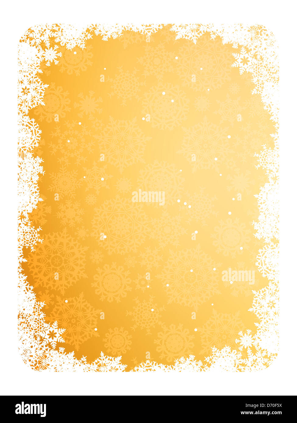 Goldrahmen mit goldenen Schneeflocken Stockfoto