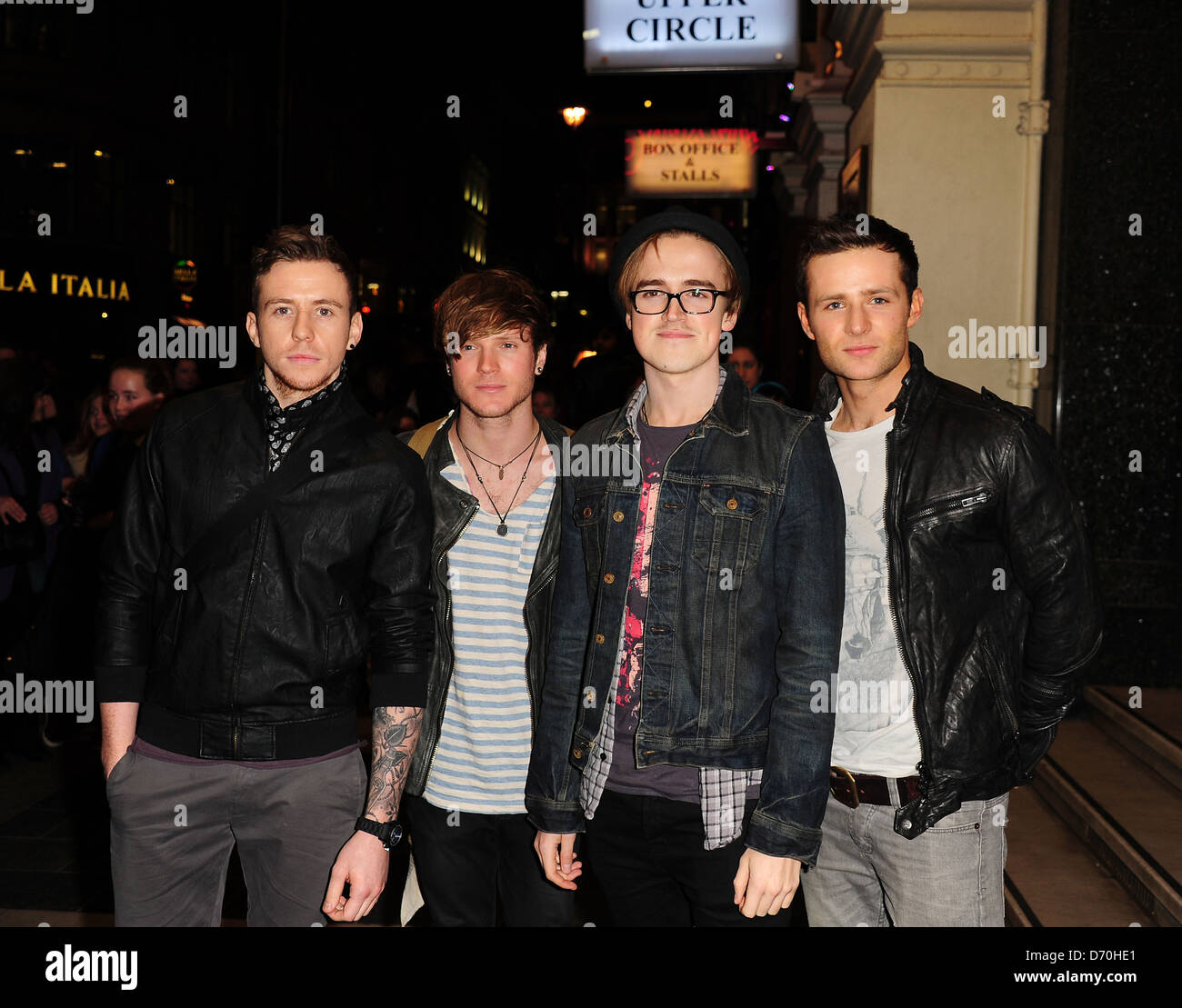 McFly (Dougie Poynter, Tom Fletcher, Danny Jones und Harry Judd) Teilnahme an der Zauberer von Oz - Medien Nacht an der London Stockfoto