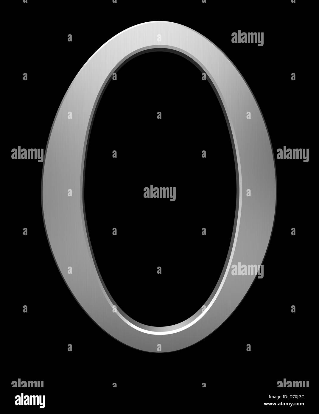 Zahl 0 in gebürstetem Stahl isoliert auf schwarz mit Beschneidungspfad Stockfoto