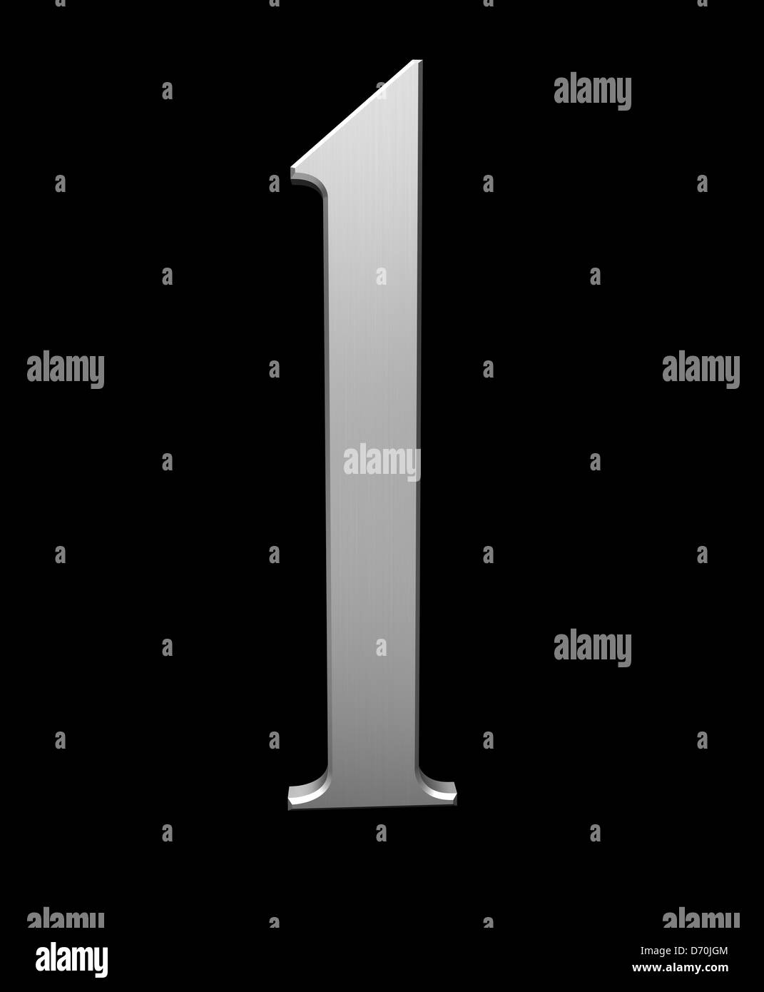 Number1 aus gebürstetem Stahl isoliert auf schwarz mit Beschneidungspfad Stockfoto