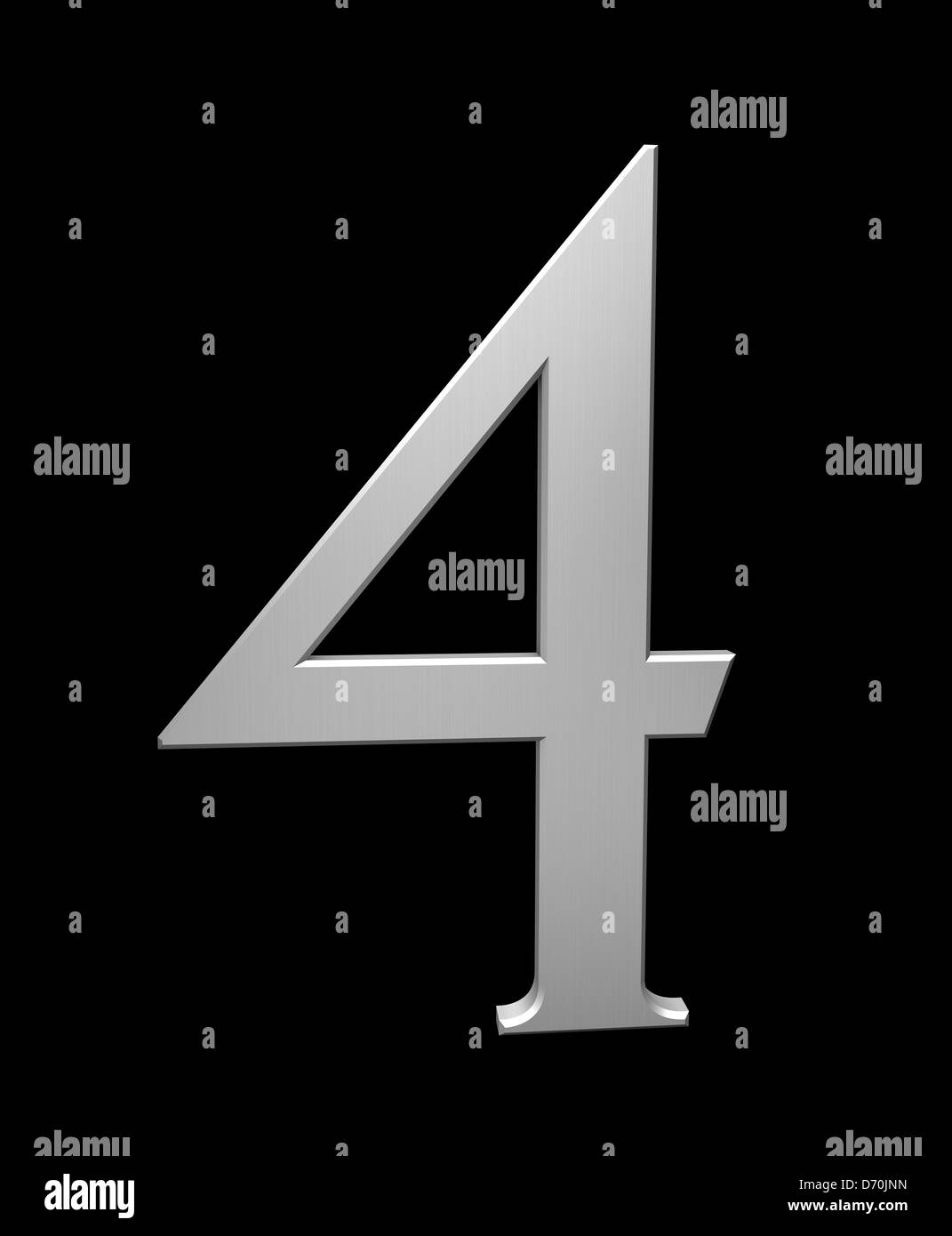 Nr. 4 in gebürstetem Stahl isoliert auf schwarz mit Beschneidungspfad Stockfoto