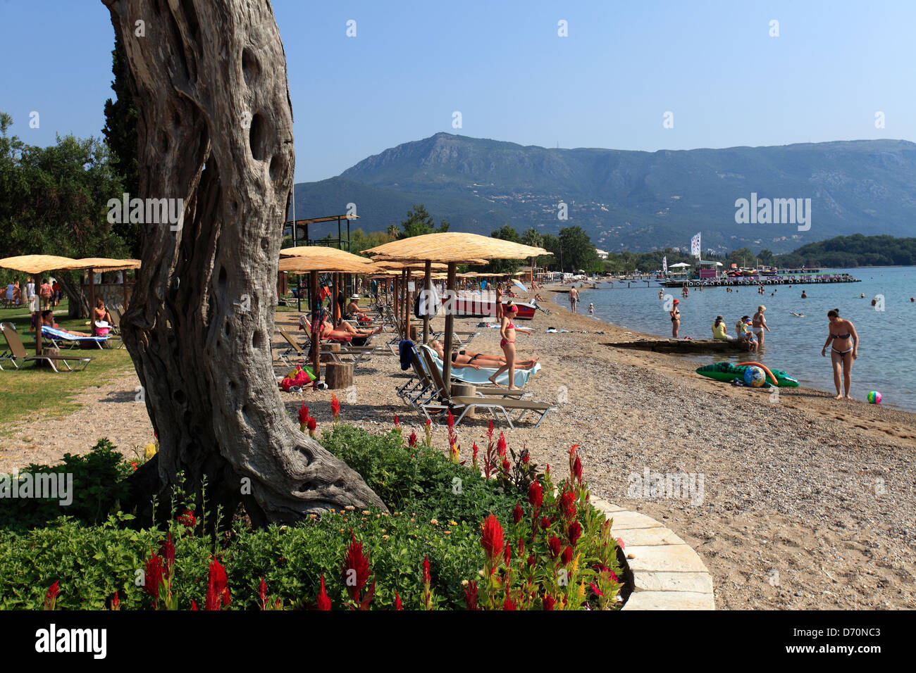 Ansicht von Dasia Beach Resort, Korfu, Griechenland, Europa Stockfoto