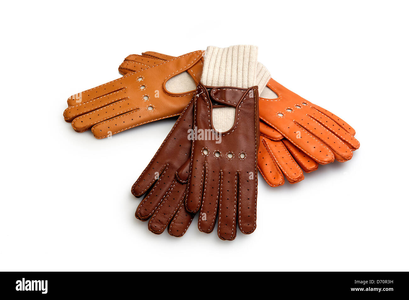 Rennen-Lederhandschuhe isoliert auf weiss Stockfoto