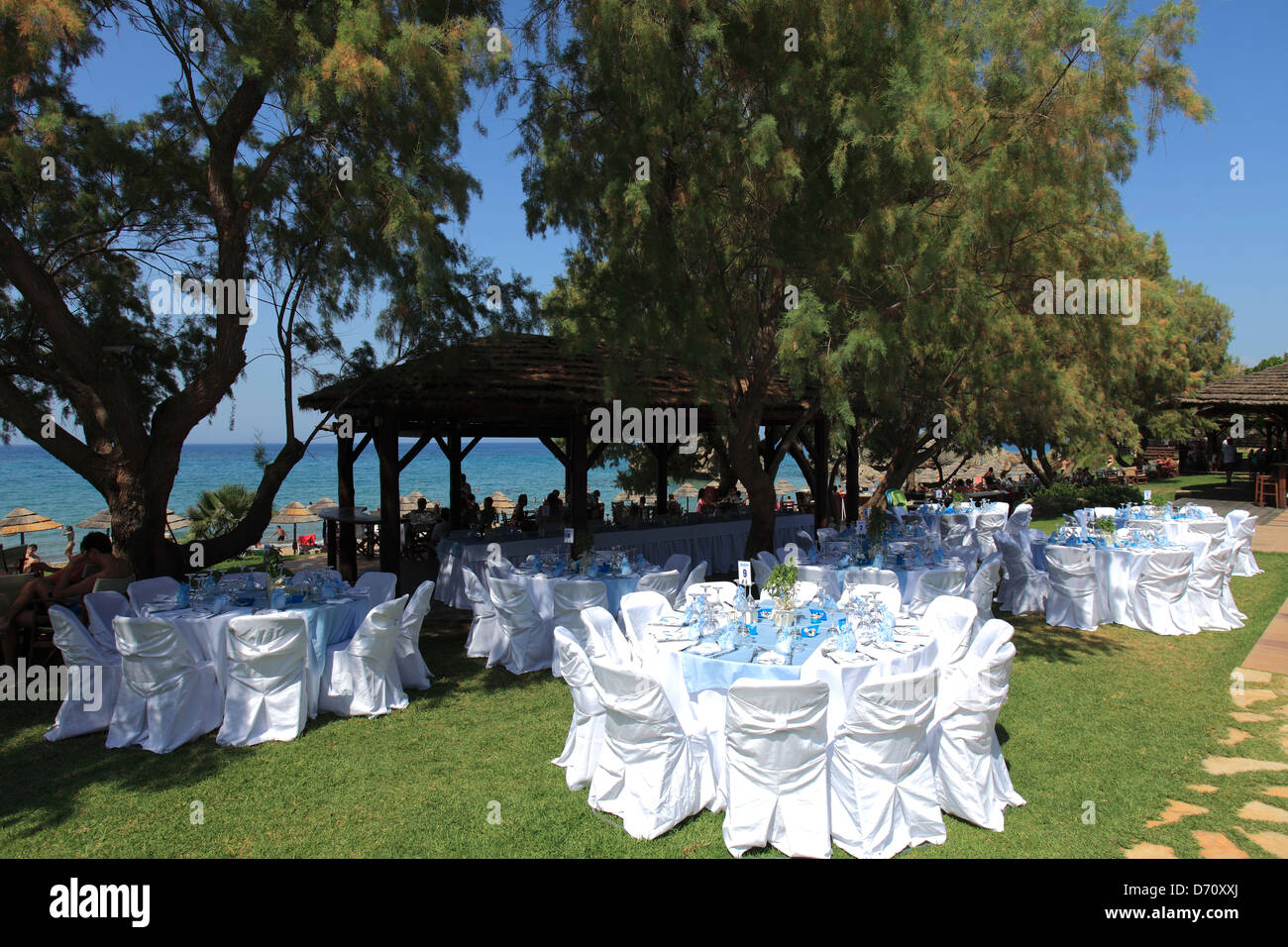 Blick auf Porto Zoro Beach &amp; Resort, Südinsel Zakynthos, Zakynthos, Griechenland, Europa. Stockfoto