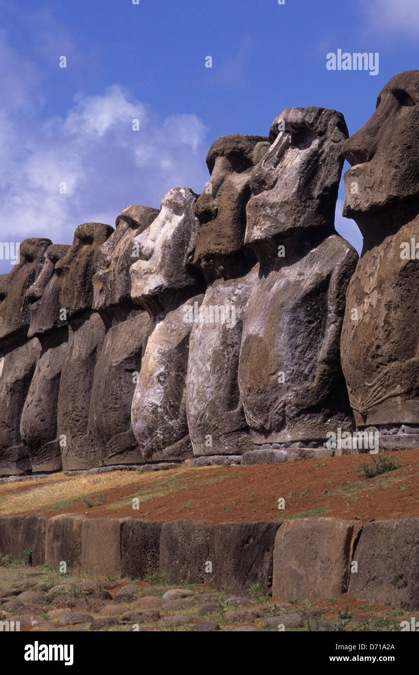 Osterinsel, Ahu Tongariki, Moai Statuen Stockfoto