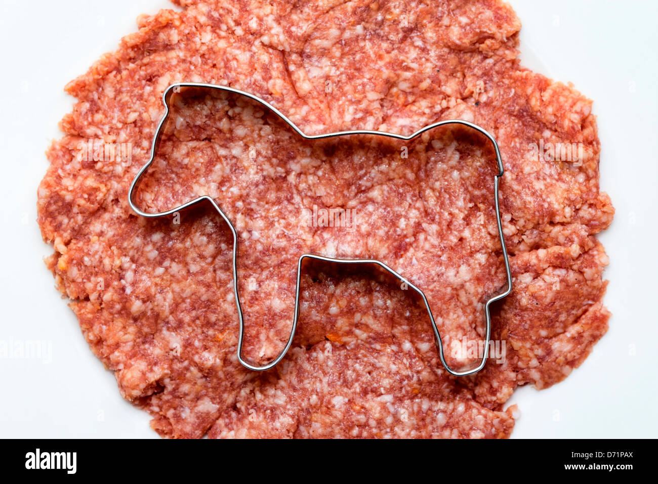 Fleisch mit Ausstecher in symbolischer Form Pferd Foto Pferd Fleisch-Skandal Stockfoto