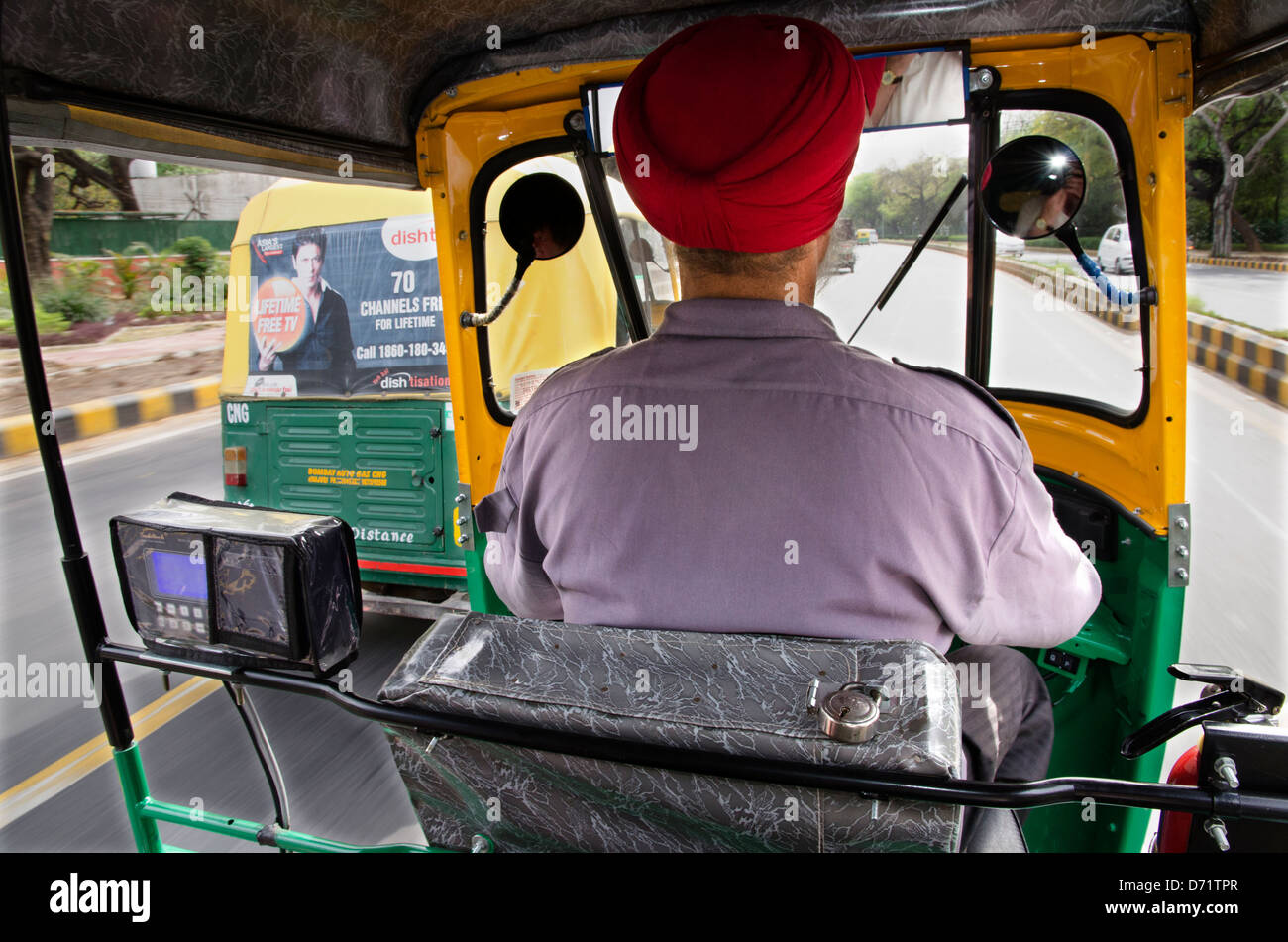 Blick von innen Auto-Rikscha, Tuk Tuk, neu-Delhi, Indien Stockfoto