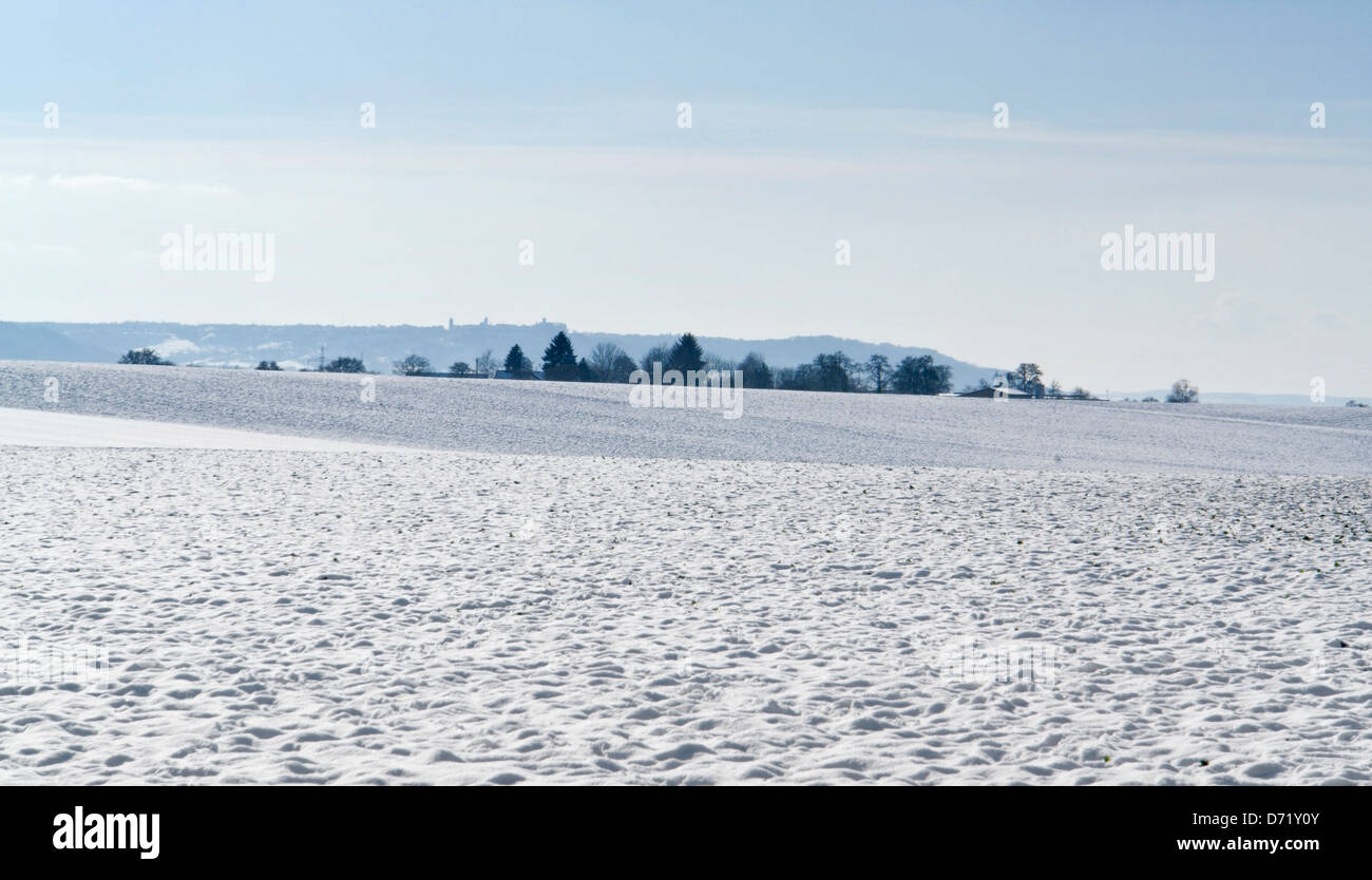 verschneiten Landschaft im Winter in Hohenlohe, einem Gebiet in Süddeutschland Stockfoto