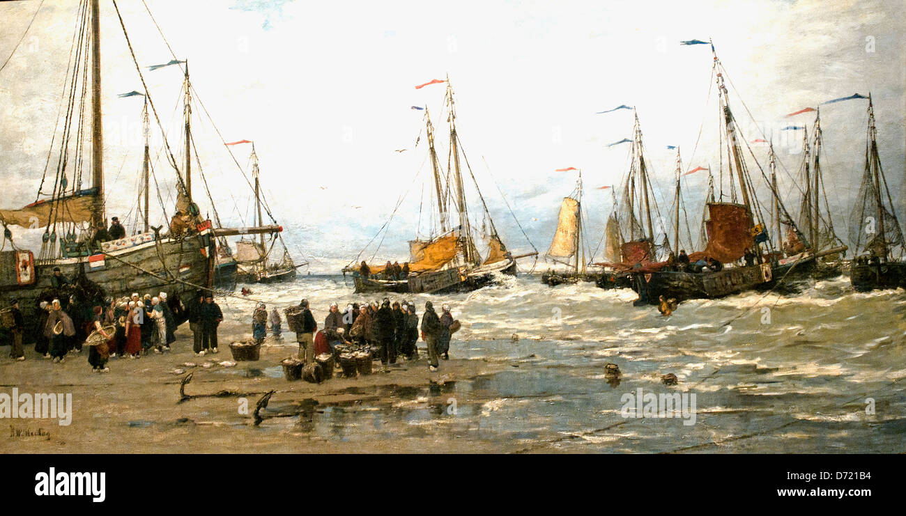 Angeln Pinks brechen Wellen 1875 Hendrik Willem Mesdag 1831-1915 Niederländisch Niederlande Stockfoto