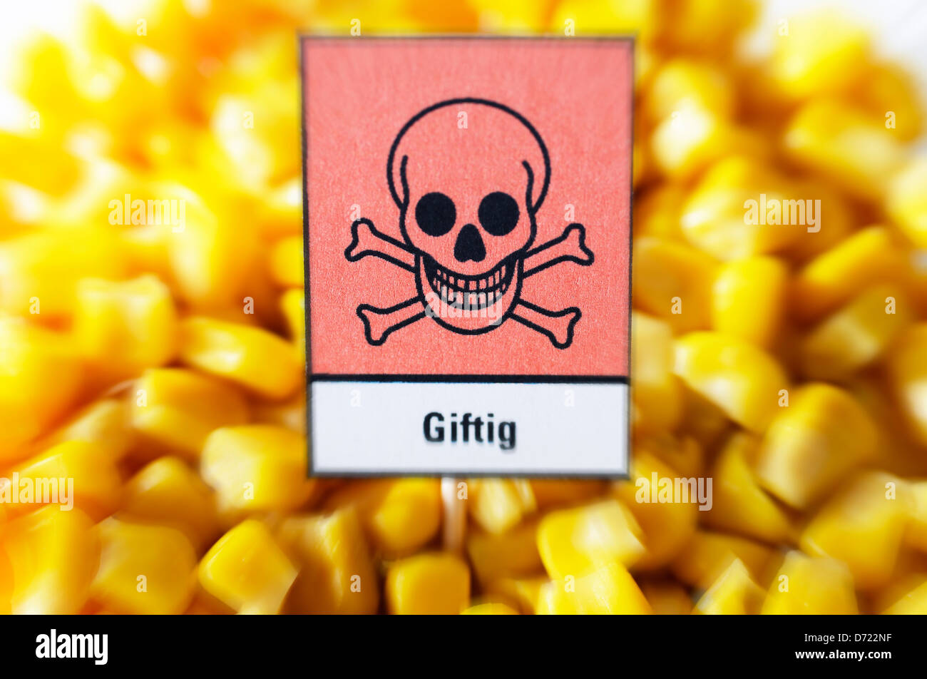 Mais mit poison Zeichen, Futtermittel-Skandal Stockfoto
