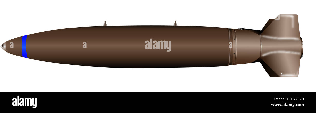 Die MK-84 ist eine universelle Freifallbombe, die von Militärs eingesetzt wird. Mit einem Gewicht von 2.000 kg und einer Länge von 12 Fuß 5 Zoll wird es hauptsächlich bei Luftangriffen gegen feindliche Ziele eingesetzt. Stockfoto