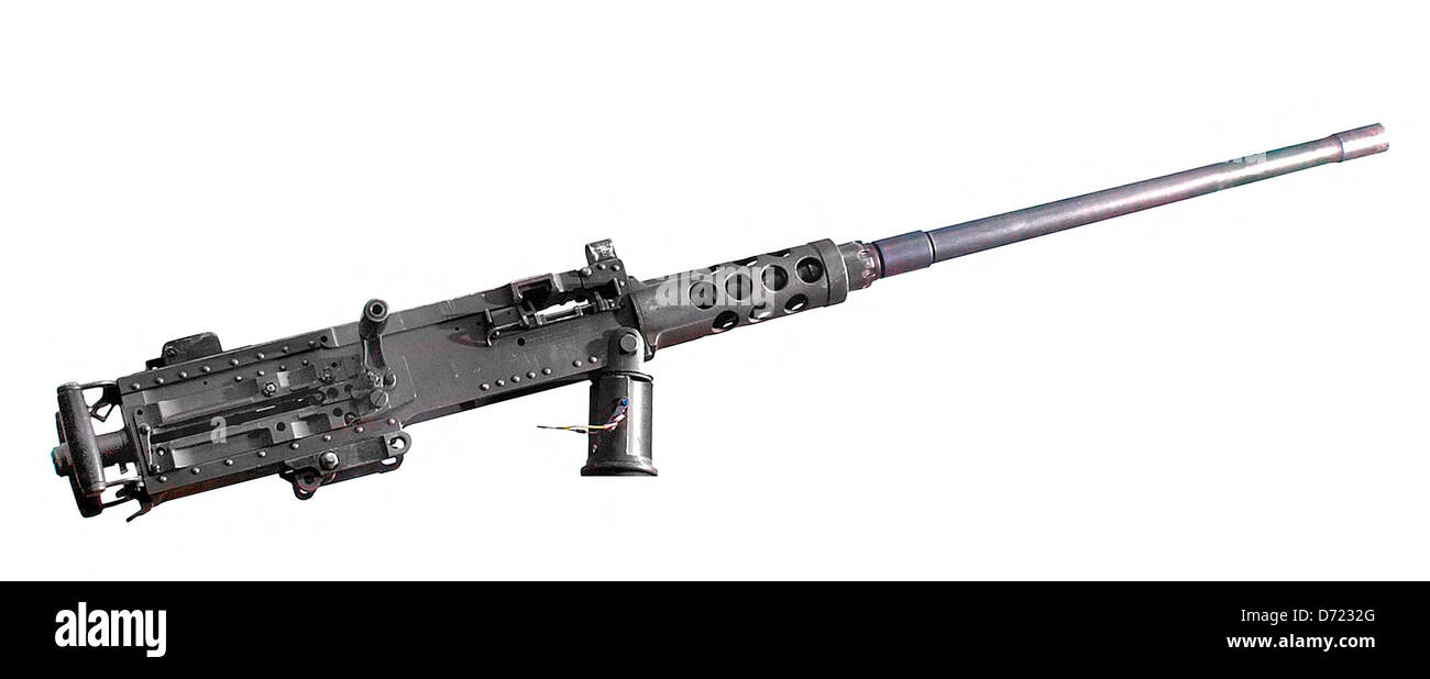Die M2 .50-Kaliber Machine Gun ist eine schwere, luftgekühlte, mit Gürtel gefüllte Schusswaffe für Anti-Personen-, Luftverteidigungs- und leichte materielle Ziele. Bekannt für seine Zuverlässigkeit und Kraft, wird es seit seiner Einführung von Militärkräften weltweit ausgiebig eingesetzt. Stockfoto