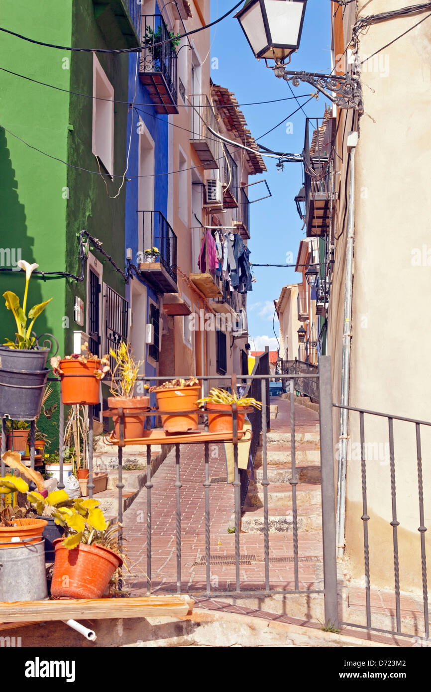 Gasse in Villajoyosa in die Coasta Blanca, Spanien Stockfoto