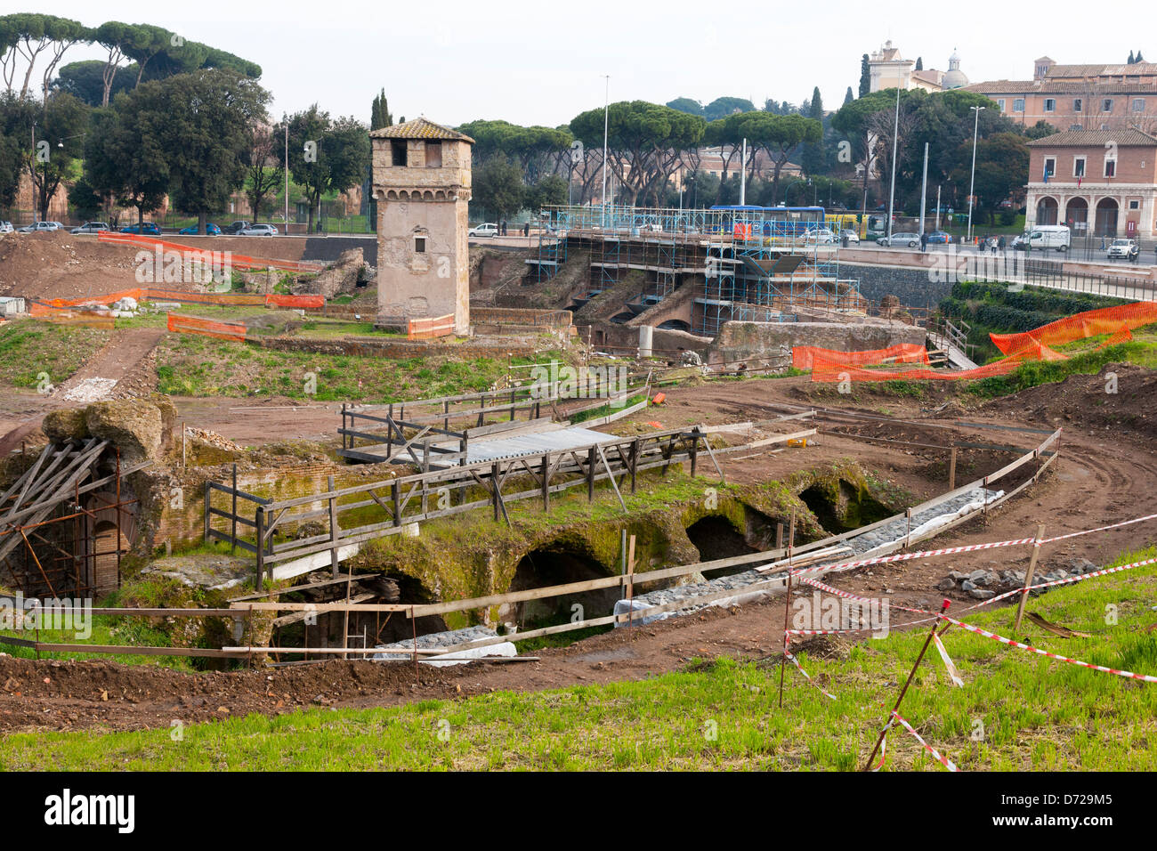 Der Circus Maximus in Rom, Standort für Chariot Rennen und anderen Sportarten im alten Rom Stockfoto