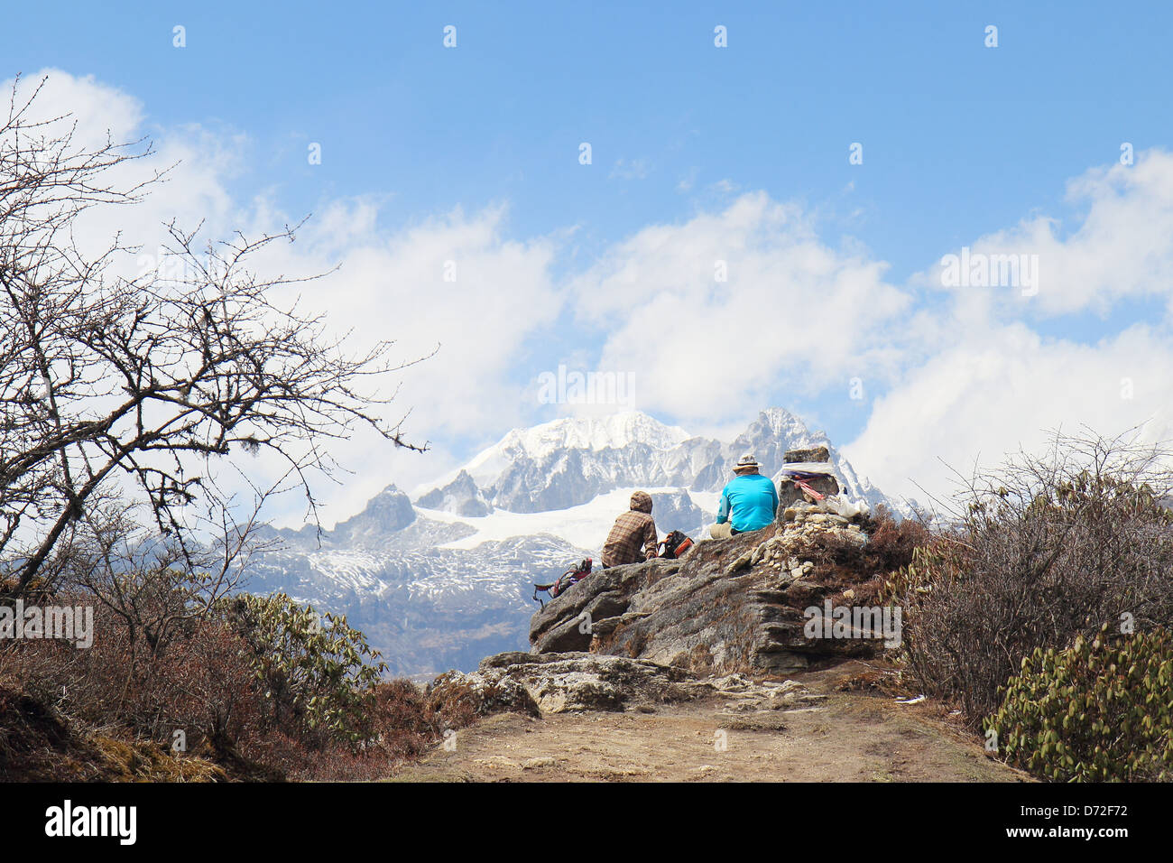 Malerische Dzongri auf einer Höhe von 3900 Metern auf dem nationalen Handwerk Geochala Wanderung zum Kanchenjunga. Stockfoto