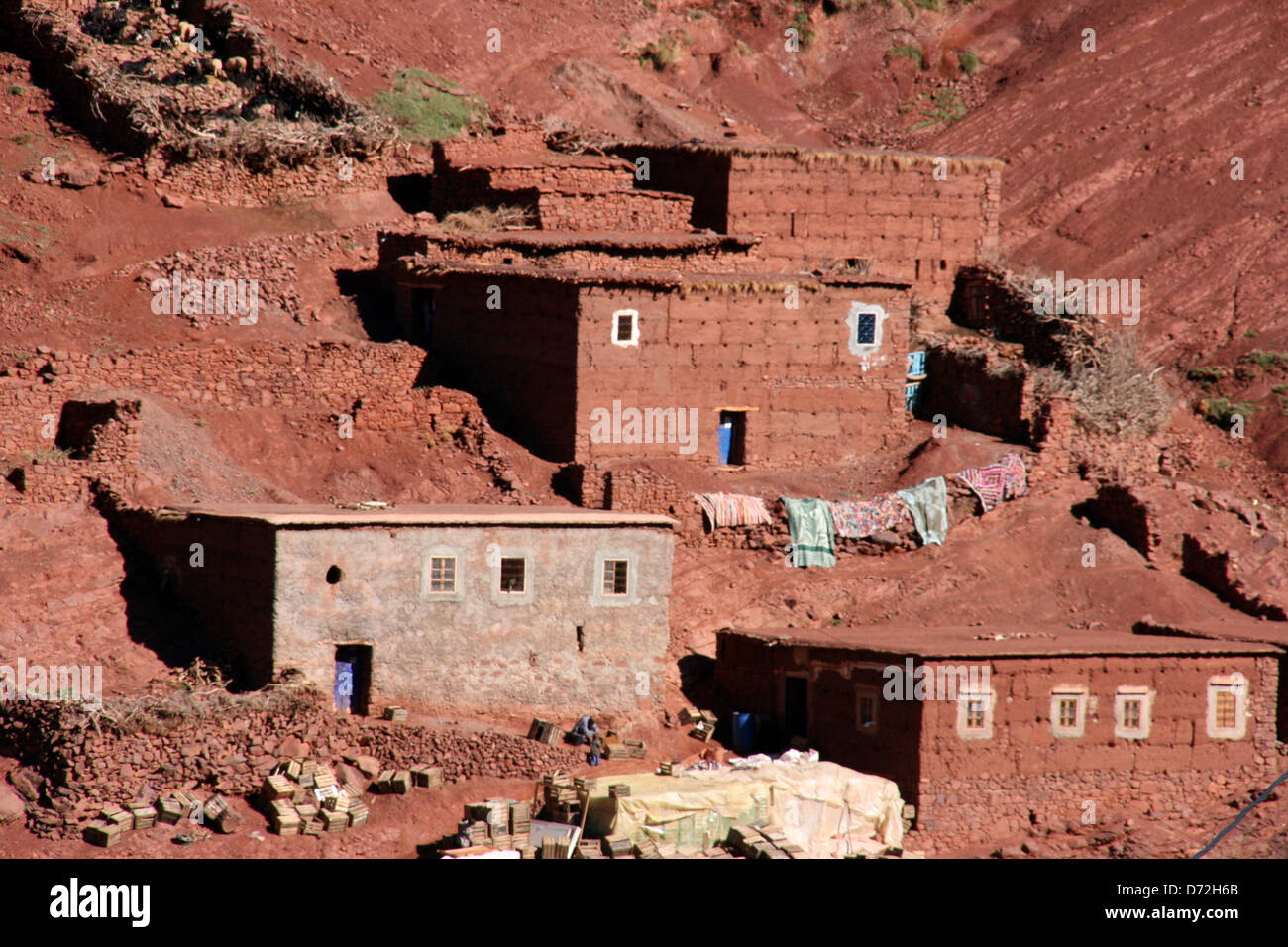 Schlamm-Backsteinhäuser im Atlas-Gebirge in Marokko Stockfoto